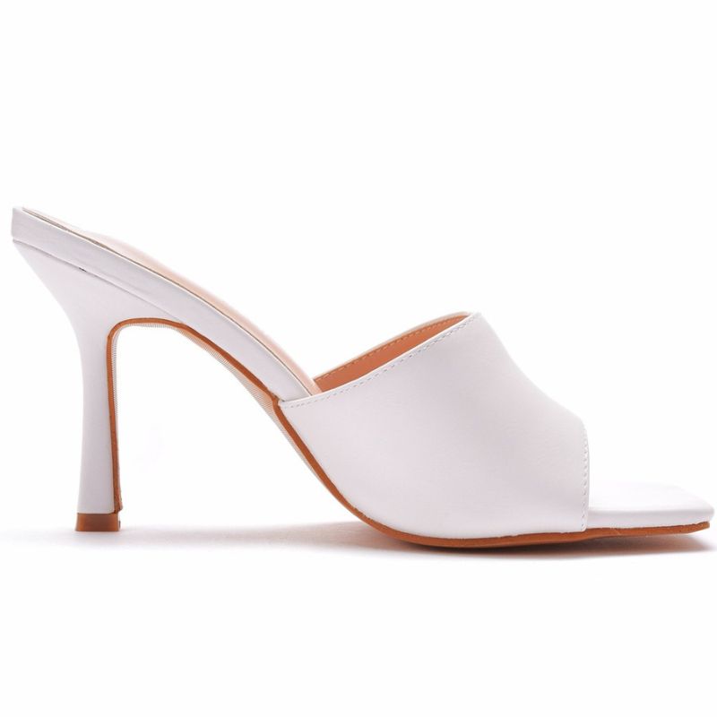 Tamanco Branco Bico Quadrado Crystal Queen