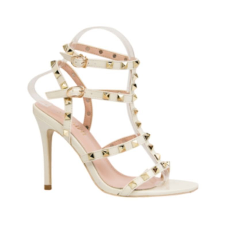 Sandália Salto Alto Branca Gladiadora Spike